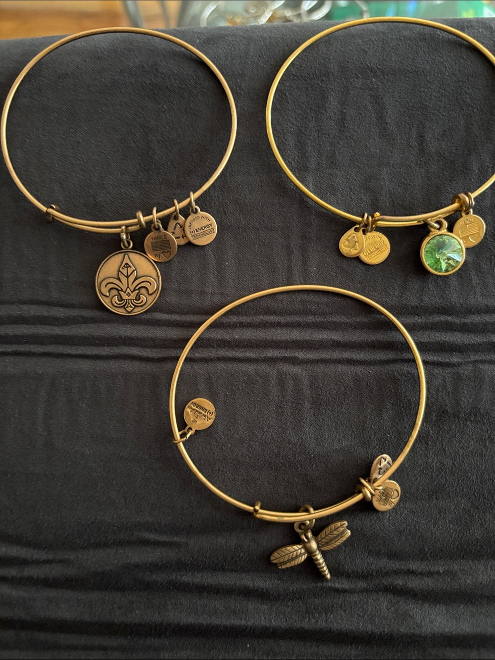 Alex and Ani Gold-Tone Charm Bangle Bracelet Set - Green Crystal & Dragonfly
